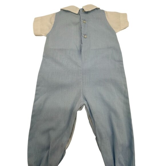 Vintage Alexis Infant Blue Pinstripe Overalls With White Shirt & Peter Pan Colla - Picture 10 of 11